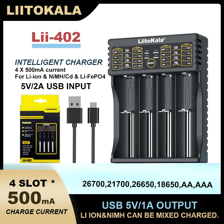 1-5 шт. Liitokala Lii-402 18650 3 7 В 2 85 26650 20700 14500 21700 25500 1 NiMH зарядное устройство для литиевой