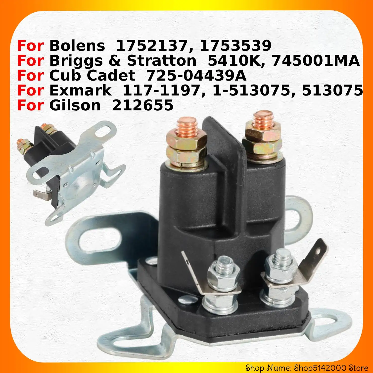 Фото Реле стартера для Bolens 1752137 1753539, для Briggs & Stratton 5410K 745001MA, для Cub Cadet 725-04439A, для Gilson 212655. №1