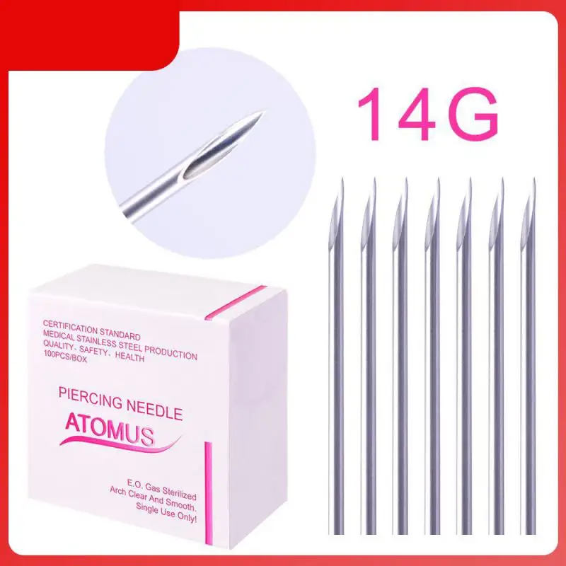 

ATOMUS 100pcs Professional Disposable Sterile Body Piercing Needles for Navel Ear Nose Tattoo Sizes 14G/16G/18G Tattoo Supplies