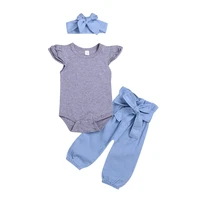 childrens suit summer solid color romper waist pants three piece childrens clothing boys and girls infant clothing