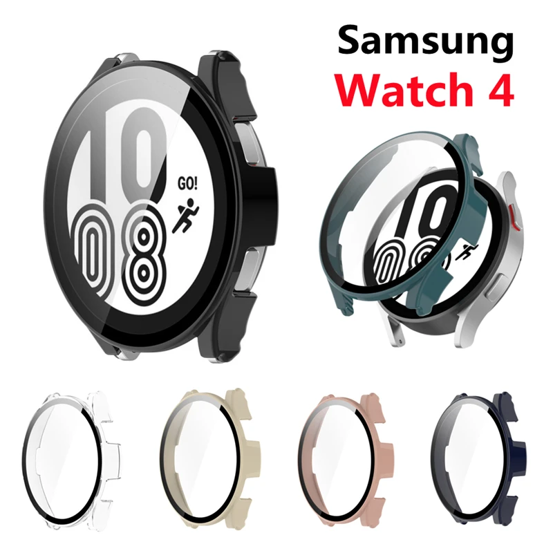 

Чехол + стеклянный чехол для Samsung Galaxy Watch 4 40 мм 44 мм, защитный бампер из поликарбоната, всесторонний корпус для часов Samsung Watch 4
