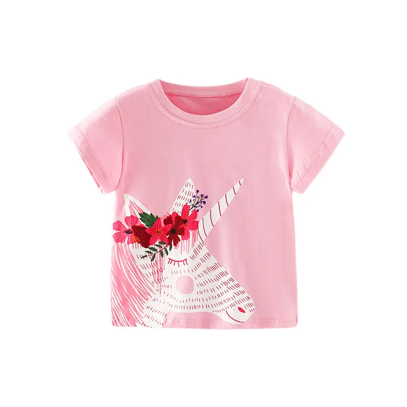 

Футболки для маленьких девочек с принтом единорога, летняя хлопковая детская одежда, милые топы с коротким рукавом для малышей, детские фут...