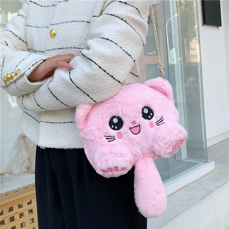

Мультяшные плюшевые сумки для женщин, новинка 2022, сумки через плечо с милым котом и куклой, зимние сетчатые забавные вечерние модные сумки через плечо для женщин знаменитостей