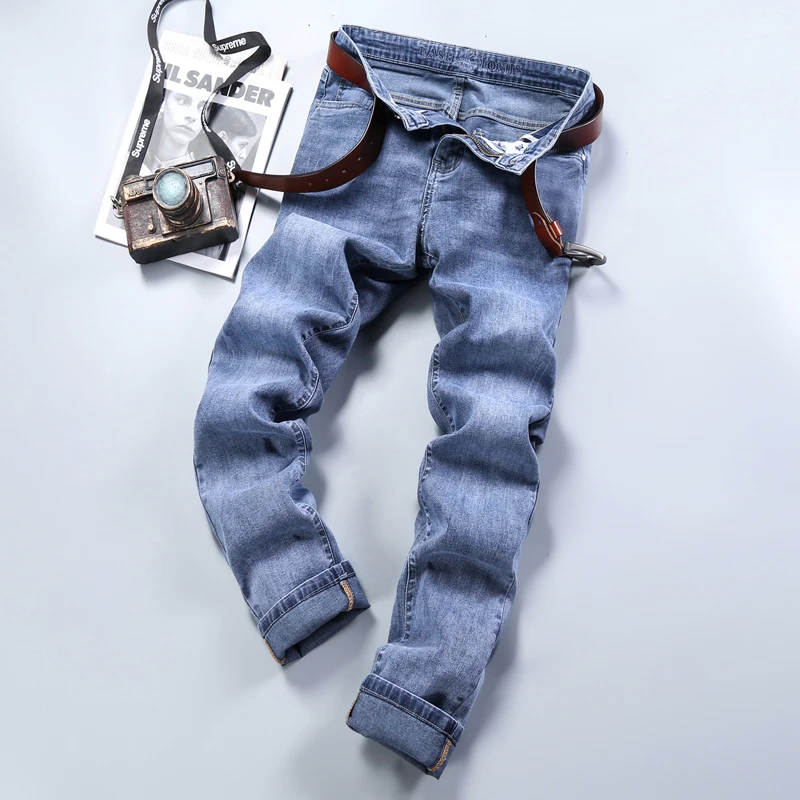 

Jeans Men Denim Pants Brand Straight Trousers Casual Jean Homme Soft Biker Overalls Male Slim Advanced Comfort High Quality