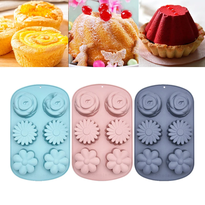 

1Pc 6 Holes Flower Shaped Silicone Mold Fondant Molds Handmade Soap Baking Crafts Cake Mold Decoration Tools Random color
