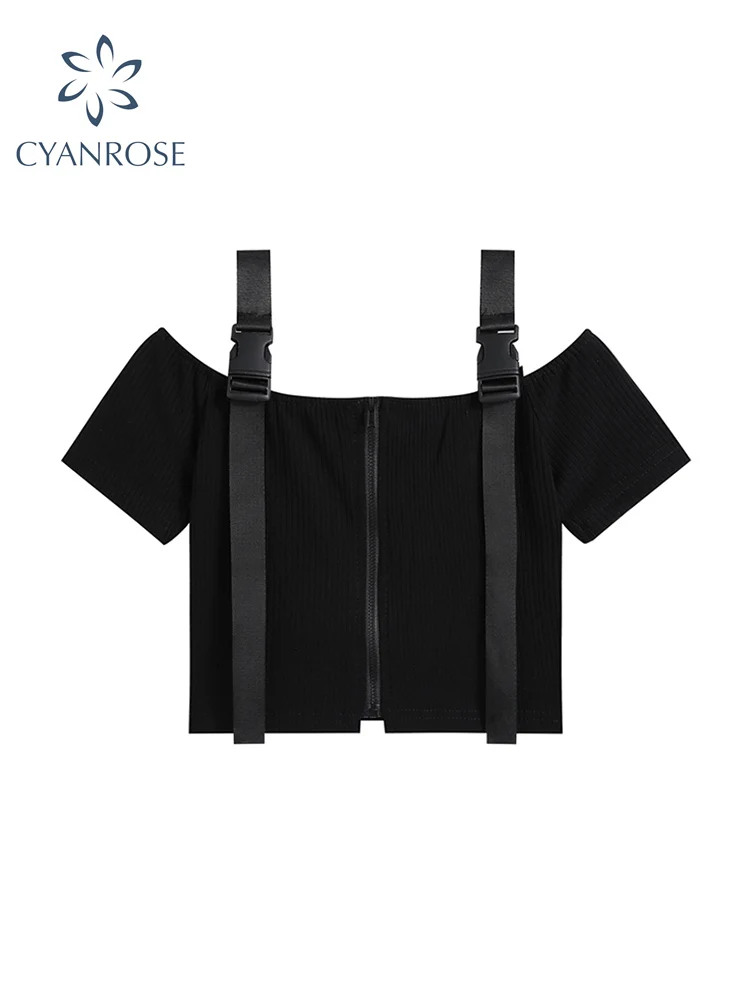 

Футболка женская с открытыми плечами, на молнии, с коротким рукавом