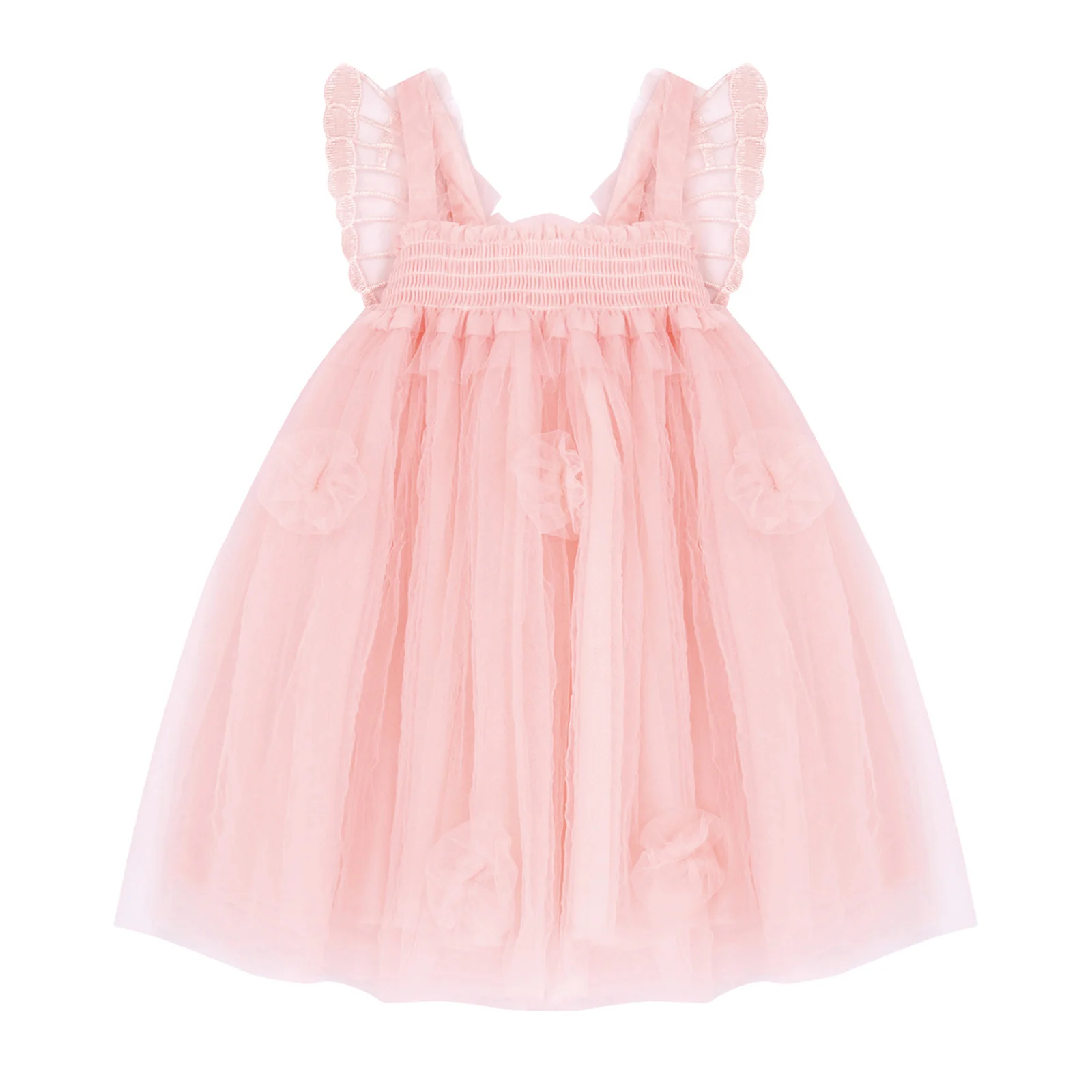 

Baby Girls Tutu Mesh Dress 2022 Sleeveless Butterfly Wings Flower Decorated Princess Dress Girl's Party Weddings Evening Dresses