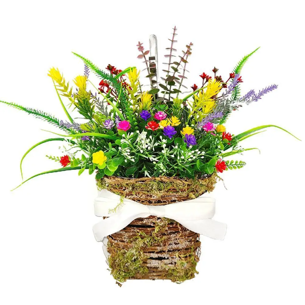 

Wildflower Wreath Spring Summer Wedding Decoration Flower Fake Office Doorway Hanging Wreath Party Simulation Basket Home I E5m4