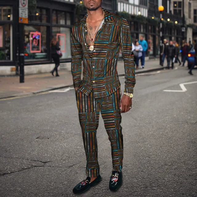 

2022 Spring Summer Autumn Men's Shirt and Trousers Set, 3D Plaid Printed Suit, Cardigan Shirt Sui Tracksuit Men Large Size S-4XL