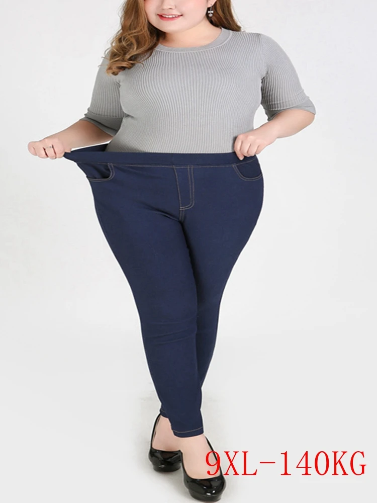 

new style plus size jeans high waist stretch 5XL 6XL 7XL 8XL 9XL fashion women's pants pocket high waist stretch casual pants