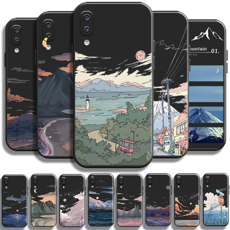 

Night Landscape Painting For Samsung Galaxy A20 A20S Phone Case Liquid Silicon Soft Shell Carcasa Coque TPU Back