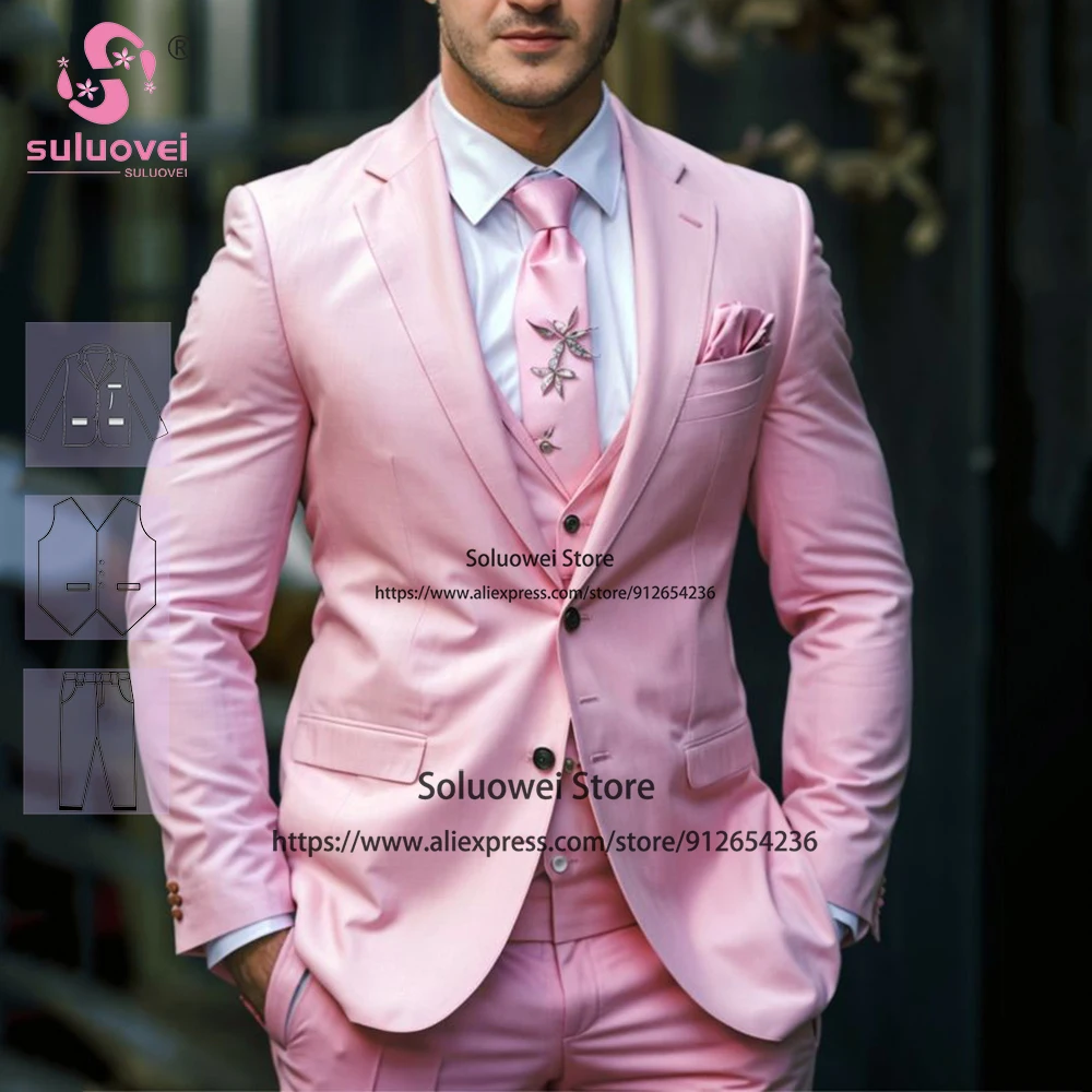 Элегантные розовые свадебные костюмы для жениха мужчин облегающий комплект из 3