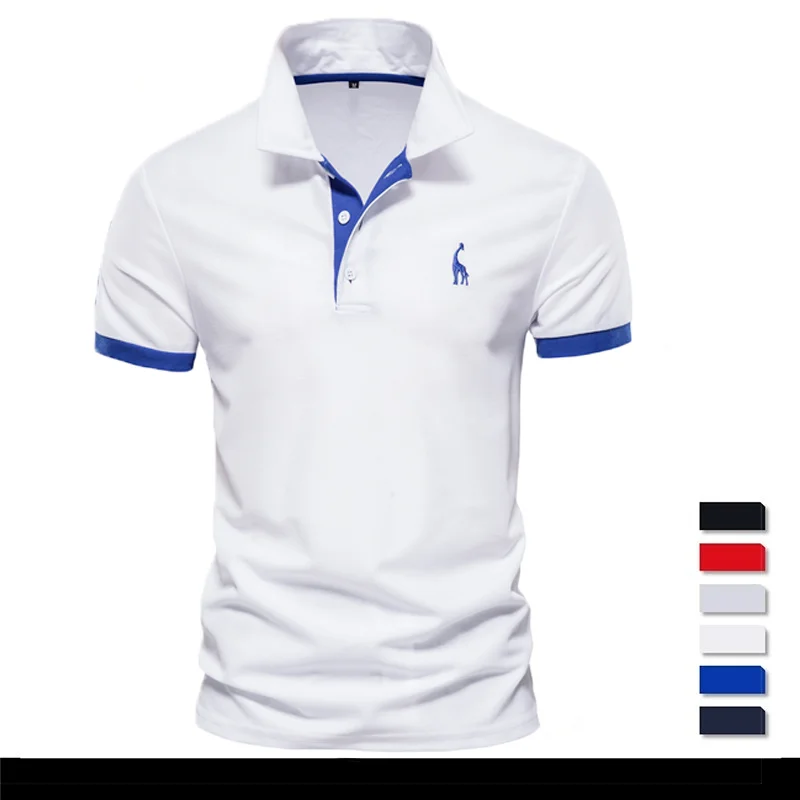 

Embroidery 35% Cotton Lapel Shirts for Men Casual Solid Color Slim Fit Mens Polos New Summer Fashion Brand Men Clothing