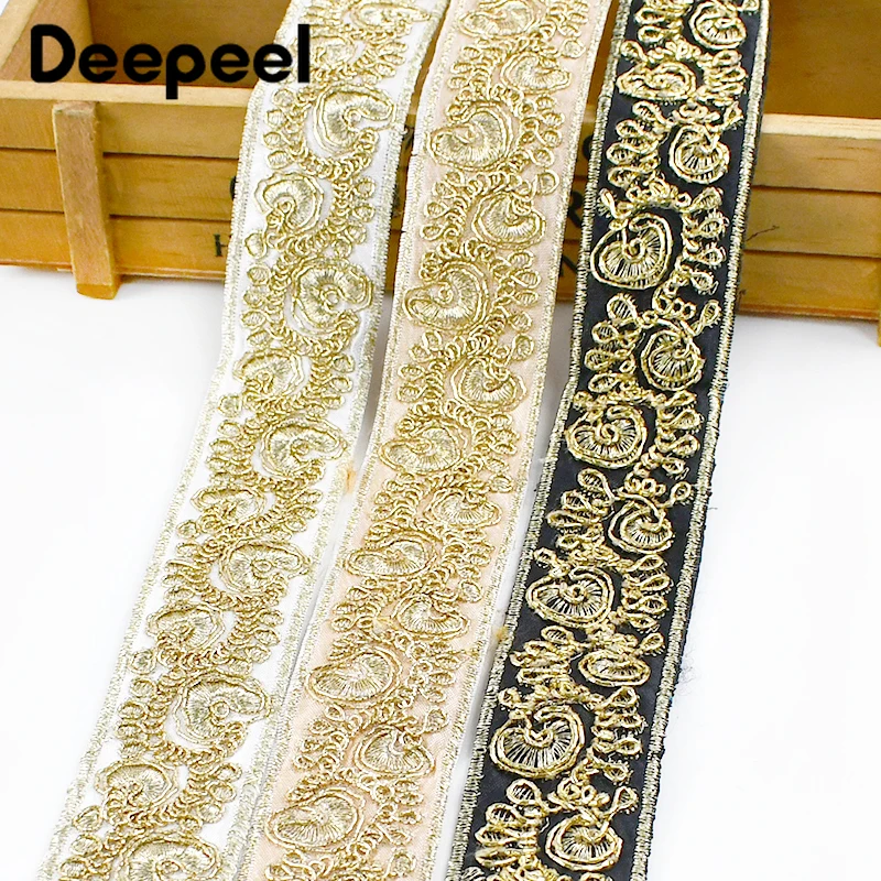 

2/5Yards 3cm Embroidery Gold Thread Lace Trim Sewing Trimming Fringe Farbic Curtain Clothes Skirt HomeTextile Crafts Accessories