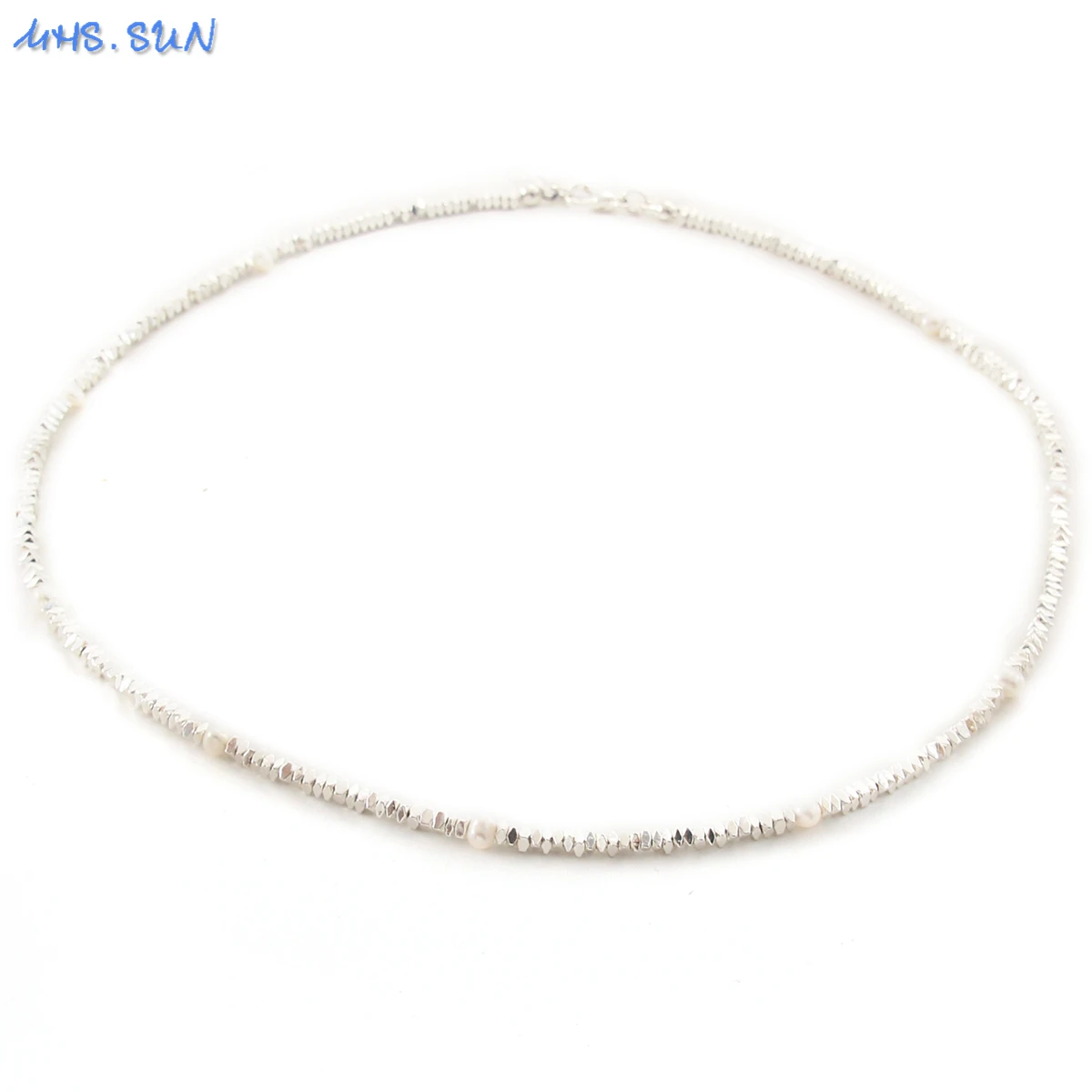 

MHS.SUN Delicate Freshwater Pearl Sliver Color Necklace Hematite Natural Stone Beads Choker Jewelry For Women Accessories