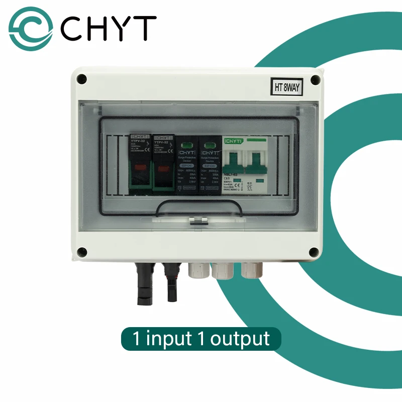 

CHYT 600V 1 Input 1 Output 1 String Solar PV Array 2P Circuit Breaker 2P SPD Solar Photovoltaic Combiner Box