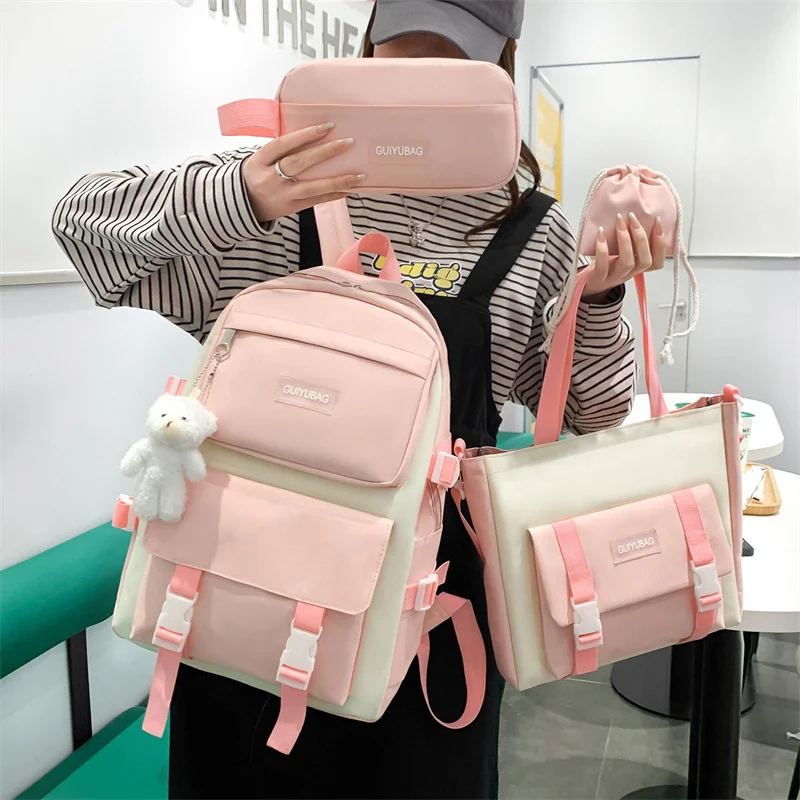 

4 Piece Student Backpack Large Capacity Waterproof Laptop Bag Girls' Kawaii Children's Schoolbag Teenagers' School Backpack