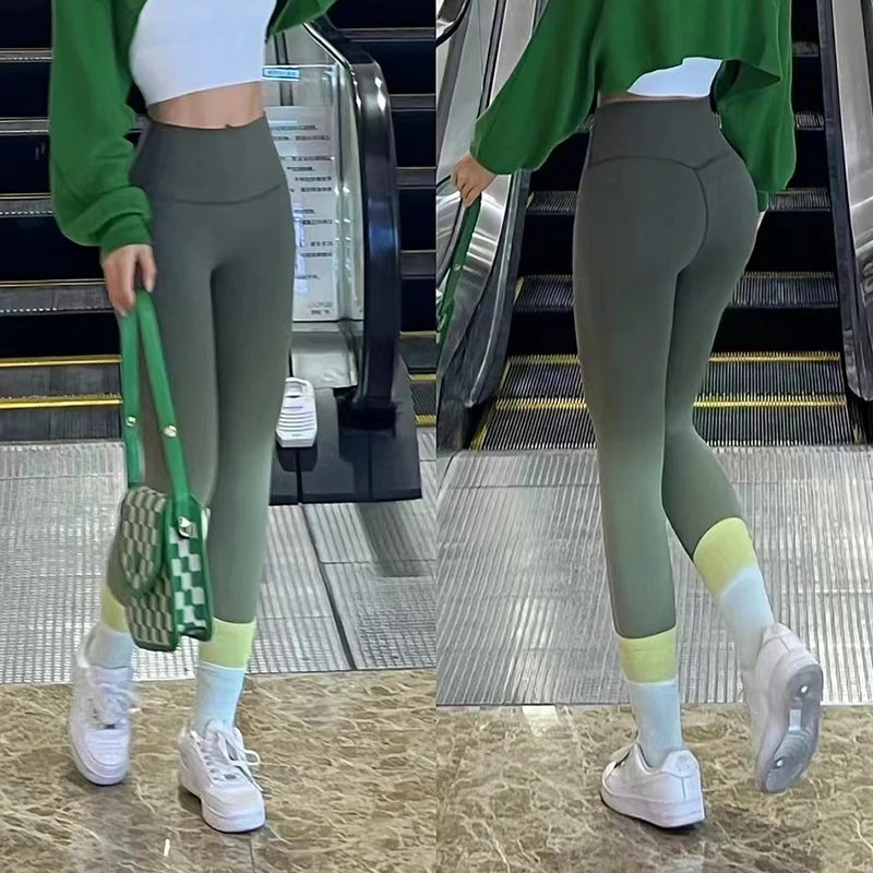 MITAOGIRL Double Sided Sanded Gradient Nude High Waist Hip Lifting Sports Pants for Women Running Fitness Gym Yoga Pants Women