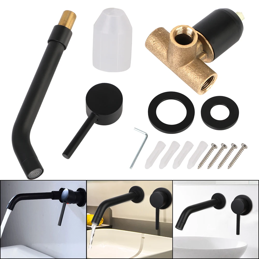 

Water Swivel Spout Brass Faucet Matte Black Hot Cold Water Bathroom Sink Faucet Tap Hot Cold Wash Basin Wall Mounted Bath Mixer