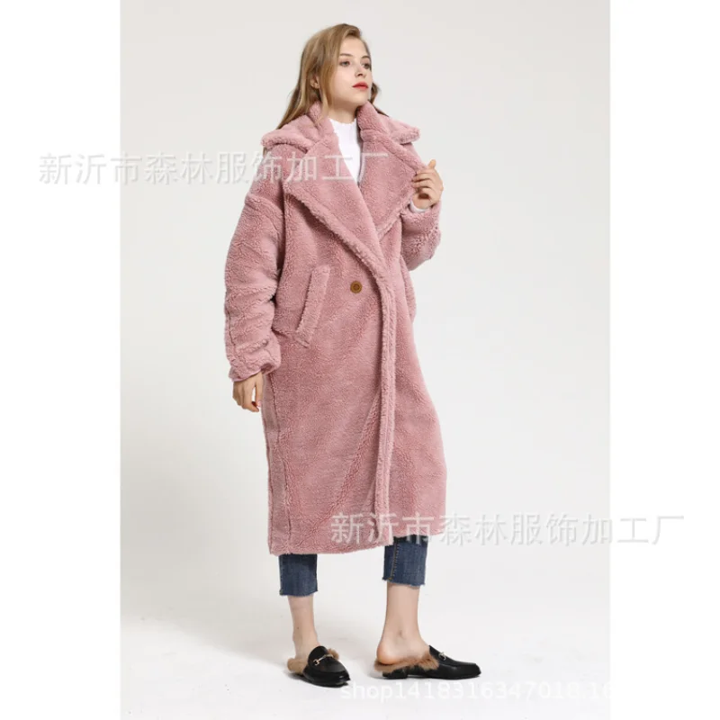 Autumn and Winter Women's Coat Lengthened Warm Suit Collar Coat Faux Fur Women