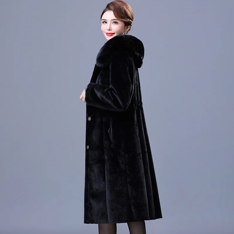 2022 Wear on Both Sides Winter Faux Fur Coat Women Hooded Thickne Middle-aged Women X-Long Faux Fur Jackets New Casual Outwear