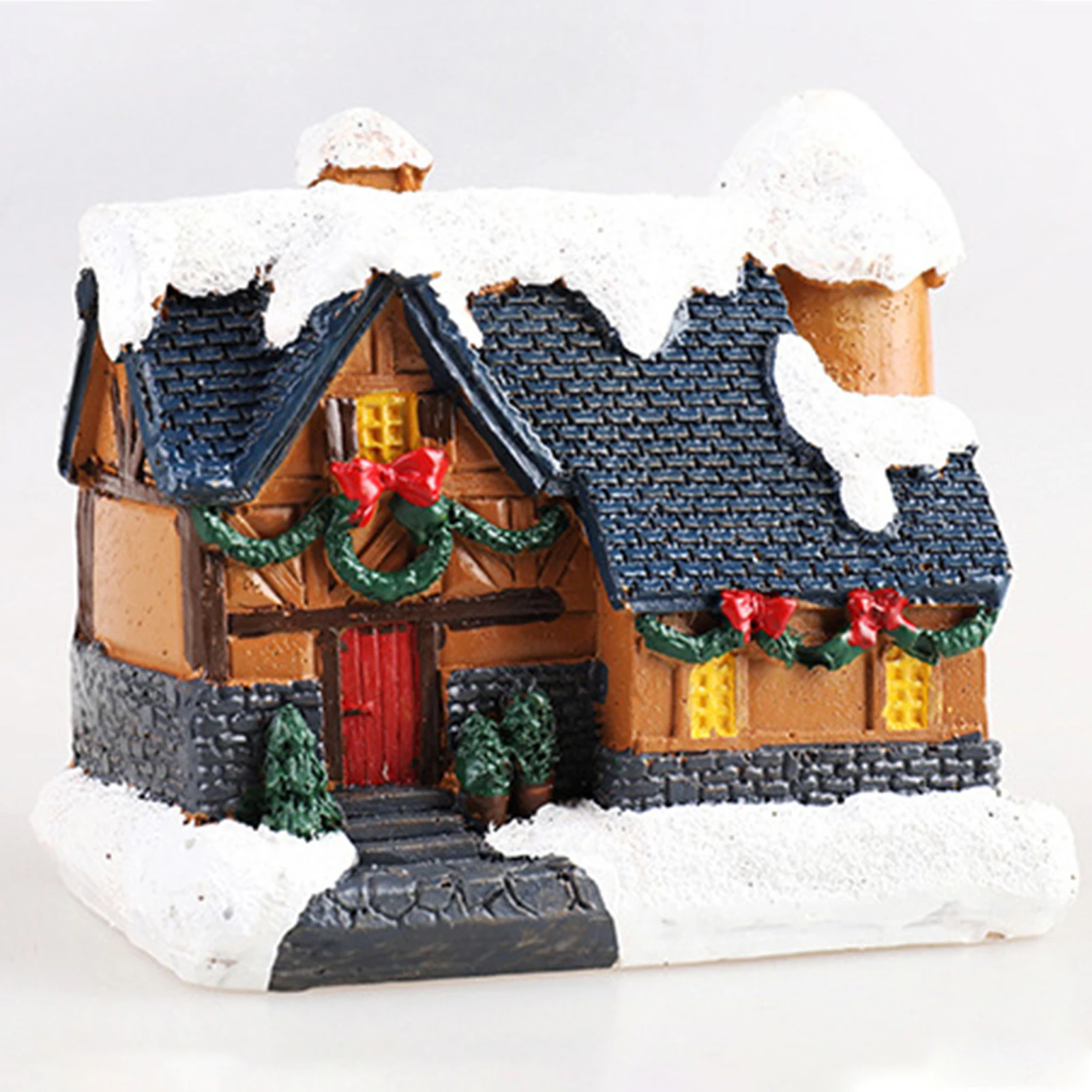 Домашние настольные украшения с огнями статуя из смолы для заснеженной деревни