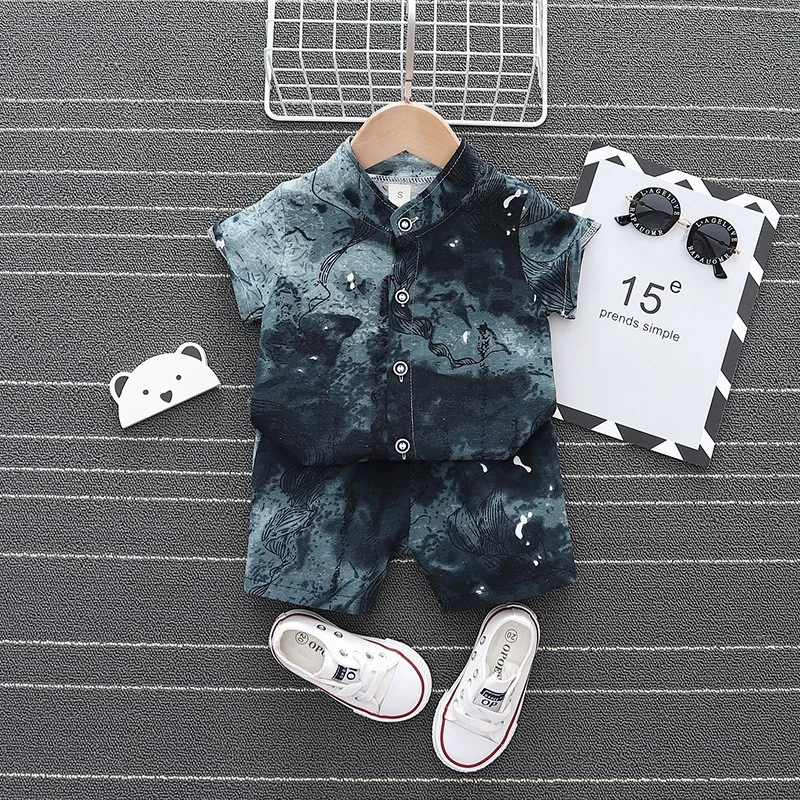 

Cute Cotton Baby Summer Graffiti Short-Sleeved Shirt Clothes Suit Boys Summer Clothes 2-Piece Set