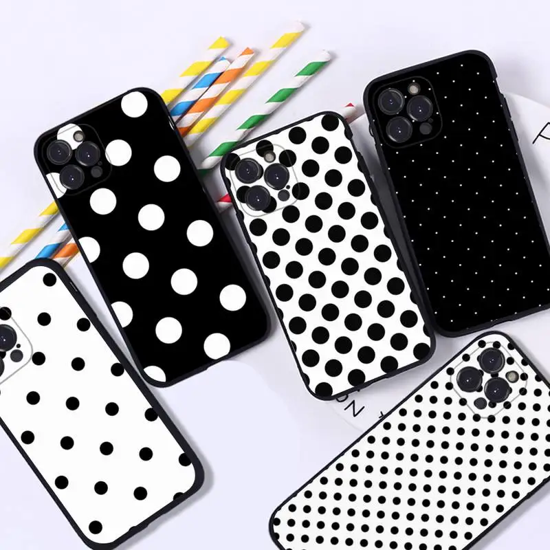 Black And White Polka Dot Phone Case For iPhone 8 7 6 6S Plus X SE 2020 XR XS 14 11 12 13 Mini Pro Max Mobile Case