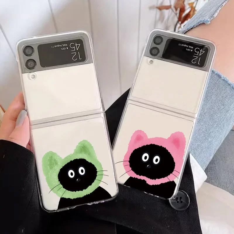 Складной чехол для телефона с забавным мультяшным черным котом Samsung Galaxy Z Flip 5 ZFlip 6