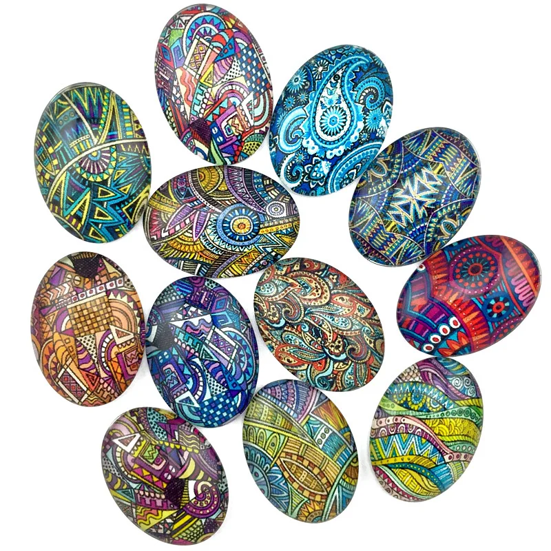 

Multisizes Oval Photo Glass Cameo Cabochon Mixed Patterns Fit Pendant Base Setting for Flat Back Diy Jewelry Making TP-155