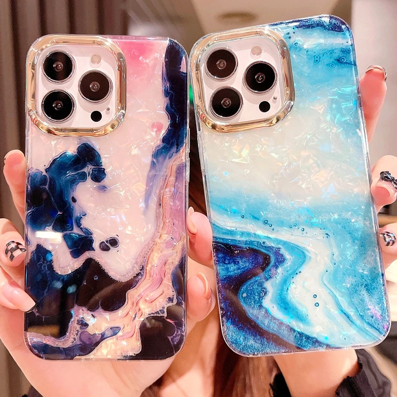 

Luxury Marble Shell Pattern Phone Case For iPhone 11 12 13 Pro Max XS X XR 7 8 Plus SE 2020 Bumper Back Cover