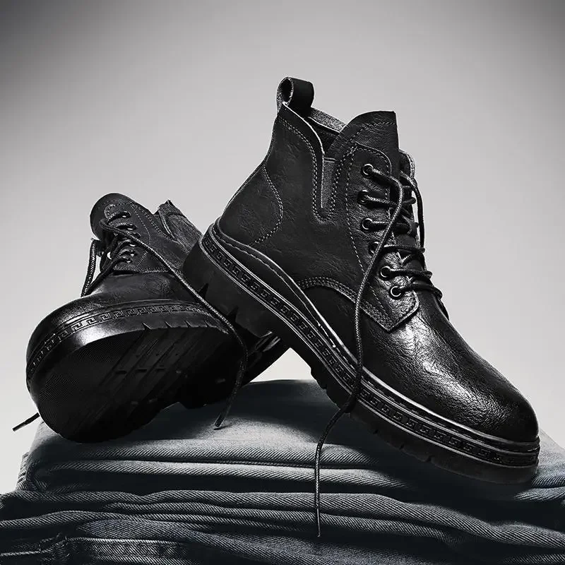 

Высокие мужские зимние модные британские мужские ботинки осень 2023 Новинка для мальчиков средние рабочие ботильоны для защиты рабочего