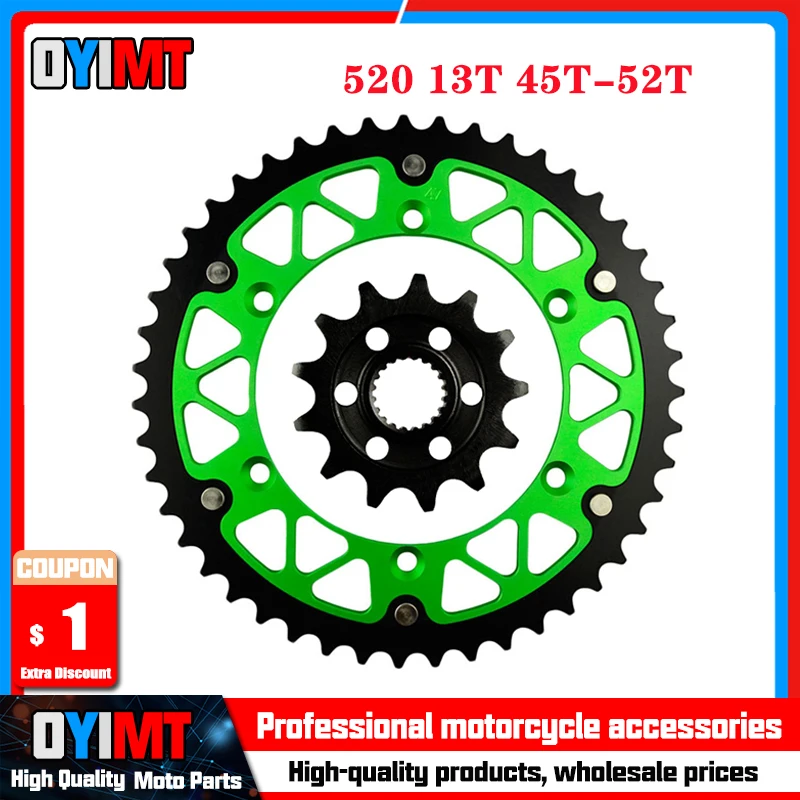 

520 13T 45T-52T Motorcycle Front & Rear Sprocket For KAWASAKI KX 250 F KX250F KX250 F KX 250F KXF 250 KXF250 2006-2014