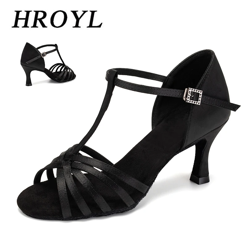 

HROYL Women Latin Dance Shoes Girls Ballroom Tango Jazz Ladies Soft Bottom Wear-resistant Professional Dance Shoes Black Brown