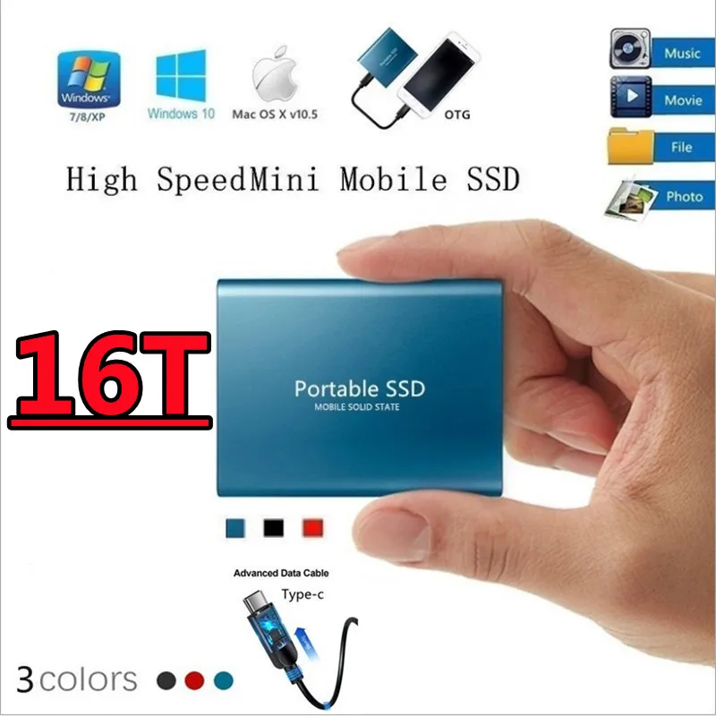 

Жесткий диск 16 ТБ внешний твердотельный накопитель 12 ТБ устройство для хранения Жесткий диск 10 ТБ портативный компьютер USB3.0 SSD мобильный же...
