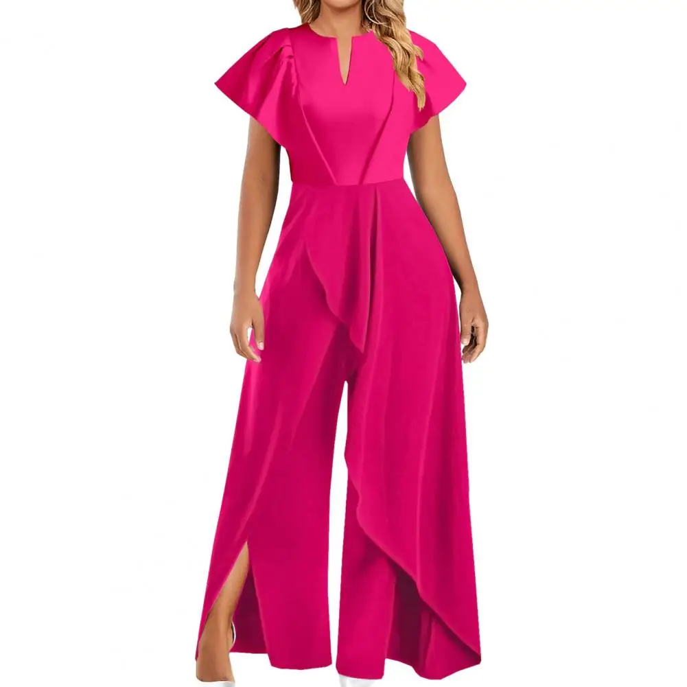 

2023 Summer Holiday Overalls Casual Elegant Playsuit Women Short Sleeve Long Rompers Commuting Wide Leg Pants Jumpsuits