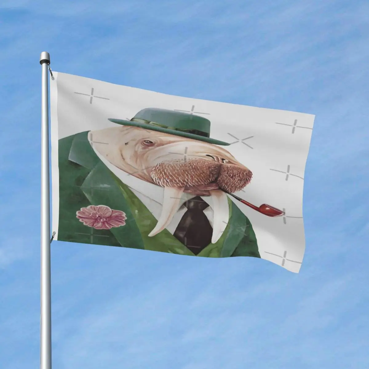 

Walrus Green Flag Decor Modern With Metal Grommets Vibrant Colors Lightweight