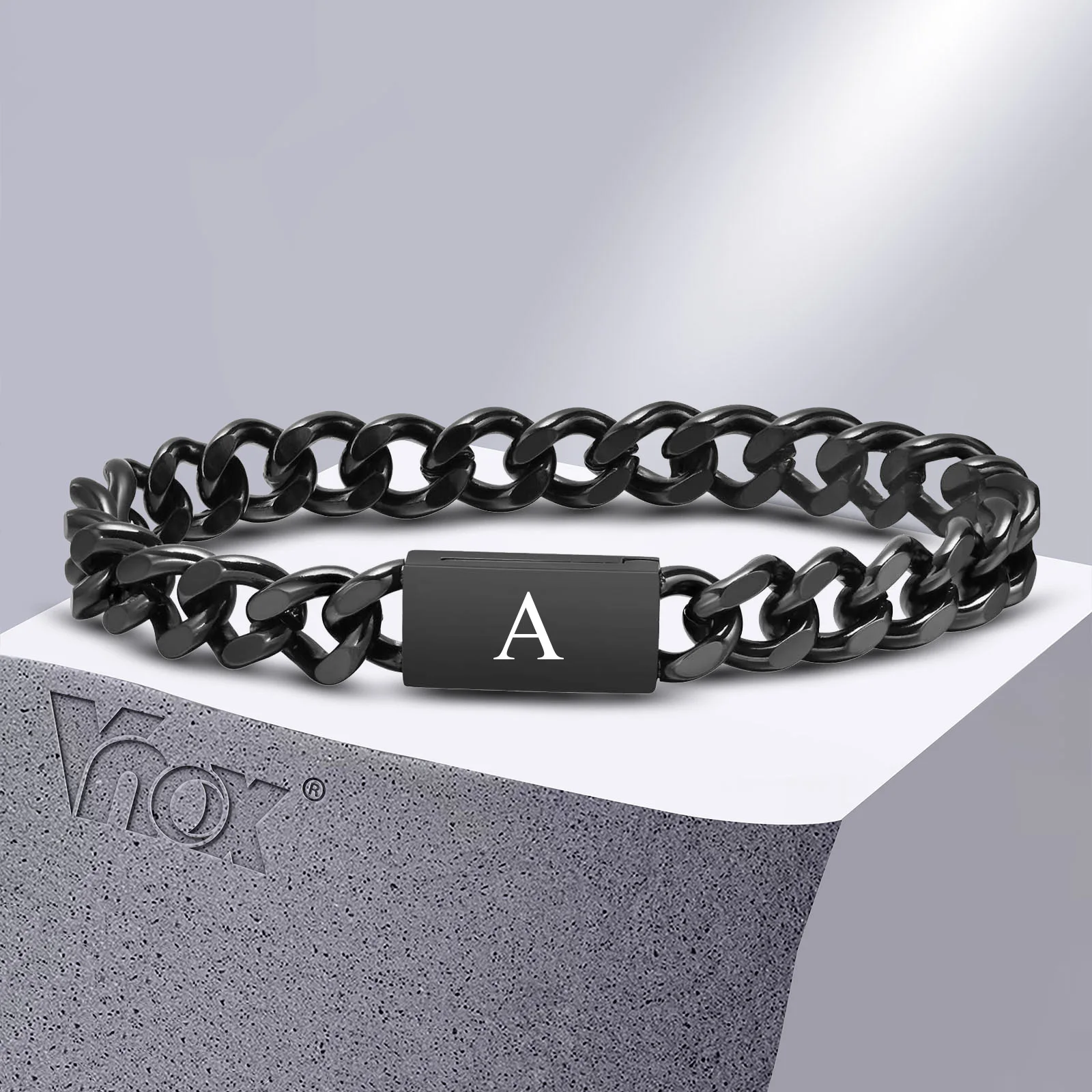 

Vnox A-Z Initial Bracelets for Men, Stainless Steel Cuban Chain Bracelet, Miami Curb Link Wristband, Simple Male Boy Jewelry