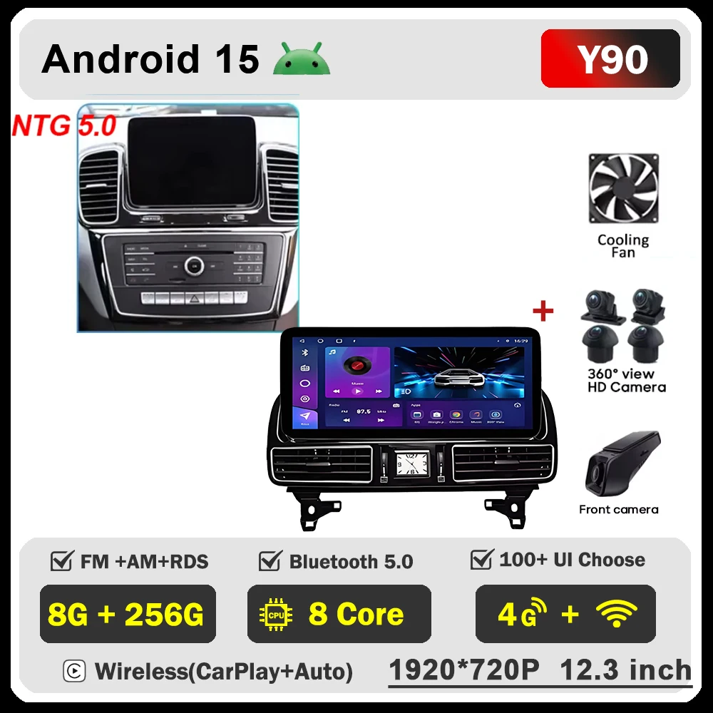 

Для Mercedes Benz ML GL GLE GLS W166 X166 2012-2019 12,3 дюйма 4,5NTG 5,0NTG Android 15 4G WIFI Автомобильный радиоприемник Мультимедийный видеоплеер BT