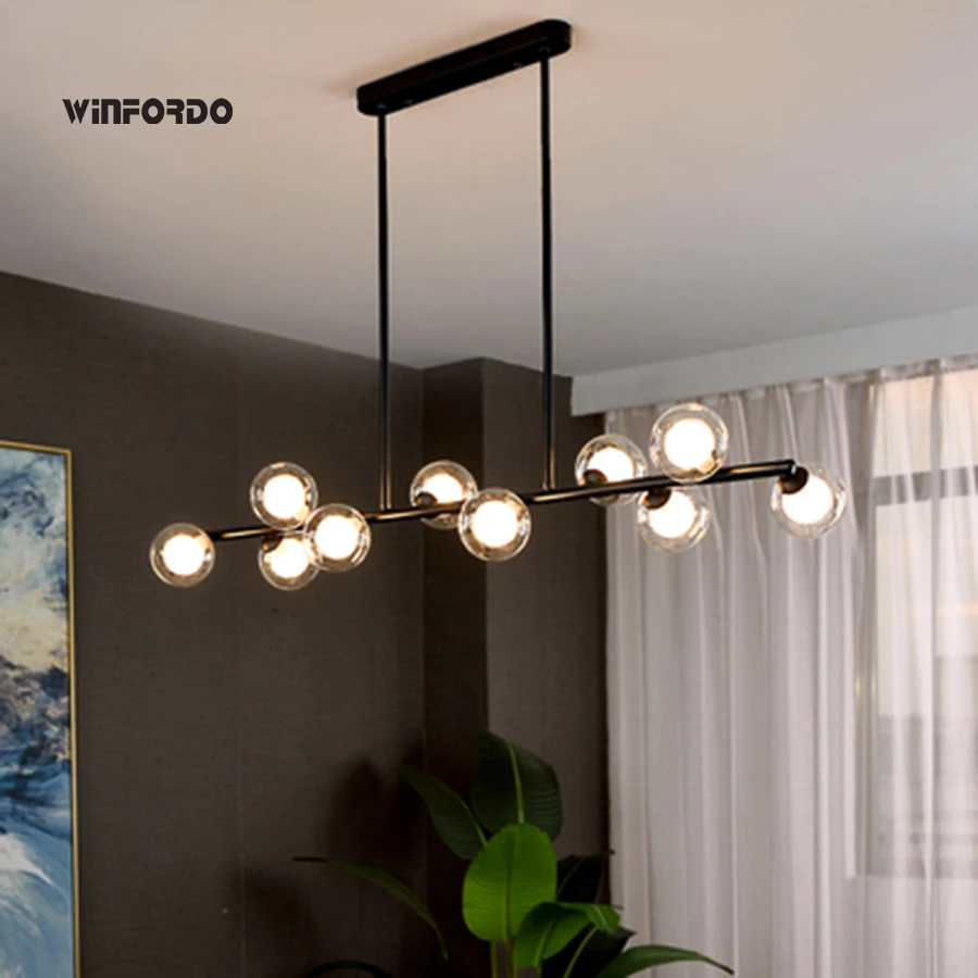 Купить 2022, горизонтальная стеклянная Подвесная лампа для столовой, освещение