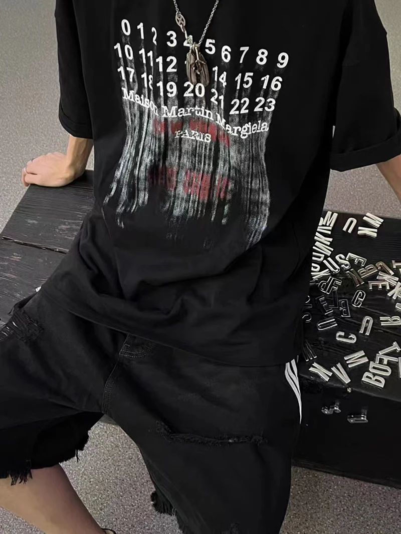 

MM6 Margiela Fluid Digit Print Logo T-Shirts Men Women 1:1 High Quality Gradient Graphic Short Sleeves Oversize Top Tee