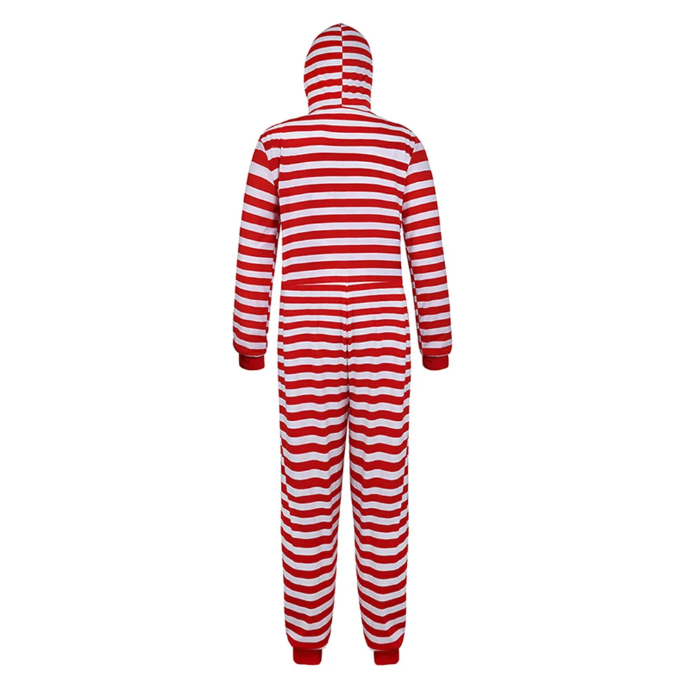 Christmas Pajamas for couple Women Men Adult Striped Onesie Pajamas Zipper Family Costume Christmas Pajamas Hoodie