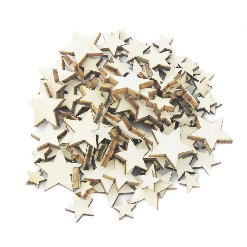 

100x Mixed Natural Wood Shape Star Craft Scrapbook DIY Home Party Decor