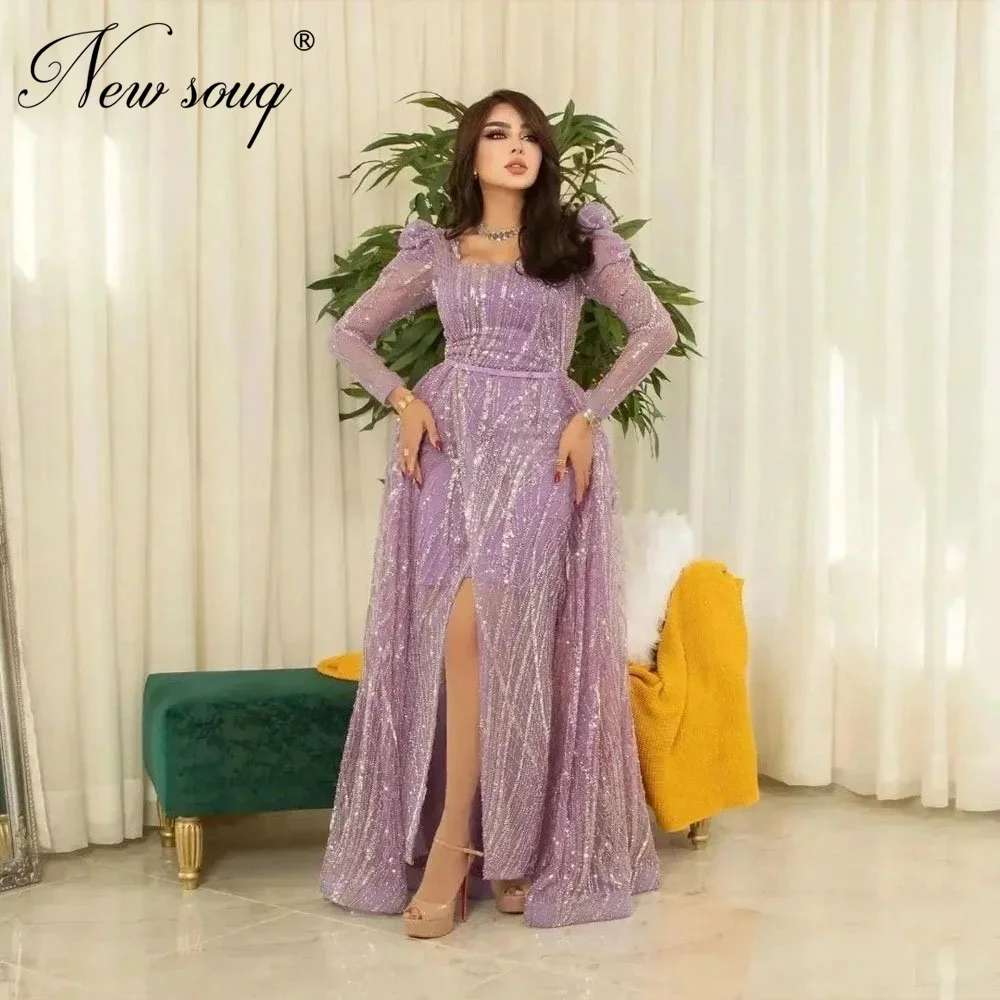 

Платье сиреневое средневосточное для выпускного вечера, коктейльное вечернее платье с блестками и бисером на заказ для женщин, платья для с...