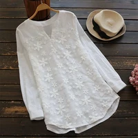 casual loose long sleeve white blouse women spring fall v neck lace y2k clothes solid color plus size 5xl shirt top office lady