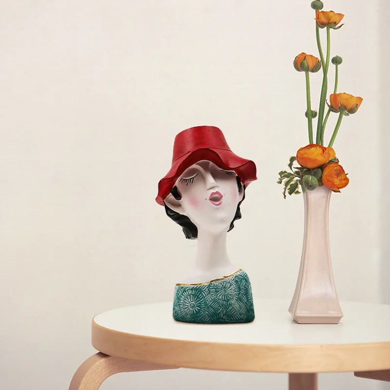 

Creative Girl Portrait Vase Statue Abstract Figure Flower Pots Decorative Tabletop Garden Modern Home Resin Decora Art Decor