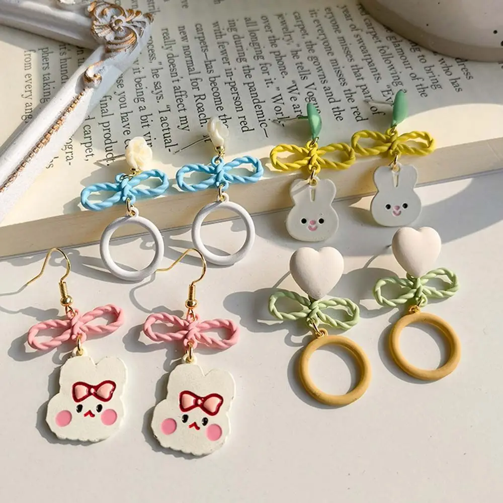 

Round Macaron Color Spring Summer Rabbit Korean Style Cartoon Drop earrings Women's earrings Bear Dangle Earrings
