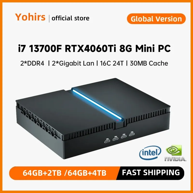 Мини-ПК Yohirs 13-го поколения i7 13700F i9 13900F NVIDIA RTX 4070 12G RTX4060Ti 2 * DDR5 LAN Win11 4 4K