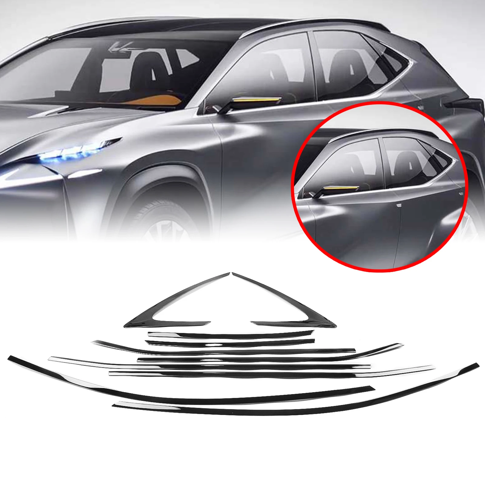

Для Lexus NX NX250 NX350 NX350h 2022-2025 Накладка на внешнее окно Титановая черная уплотнительная лента для боковой рамы двери Украшение