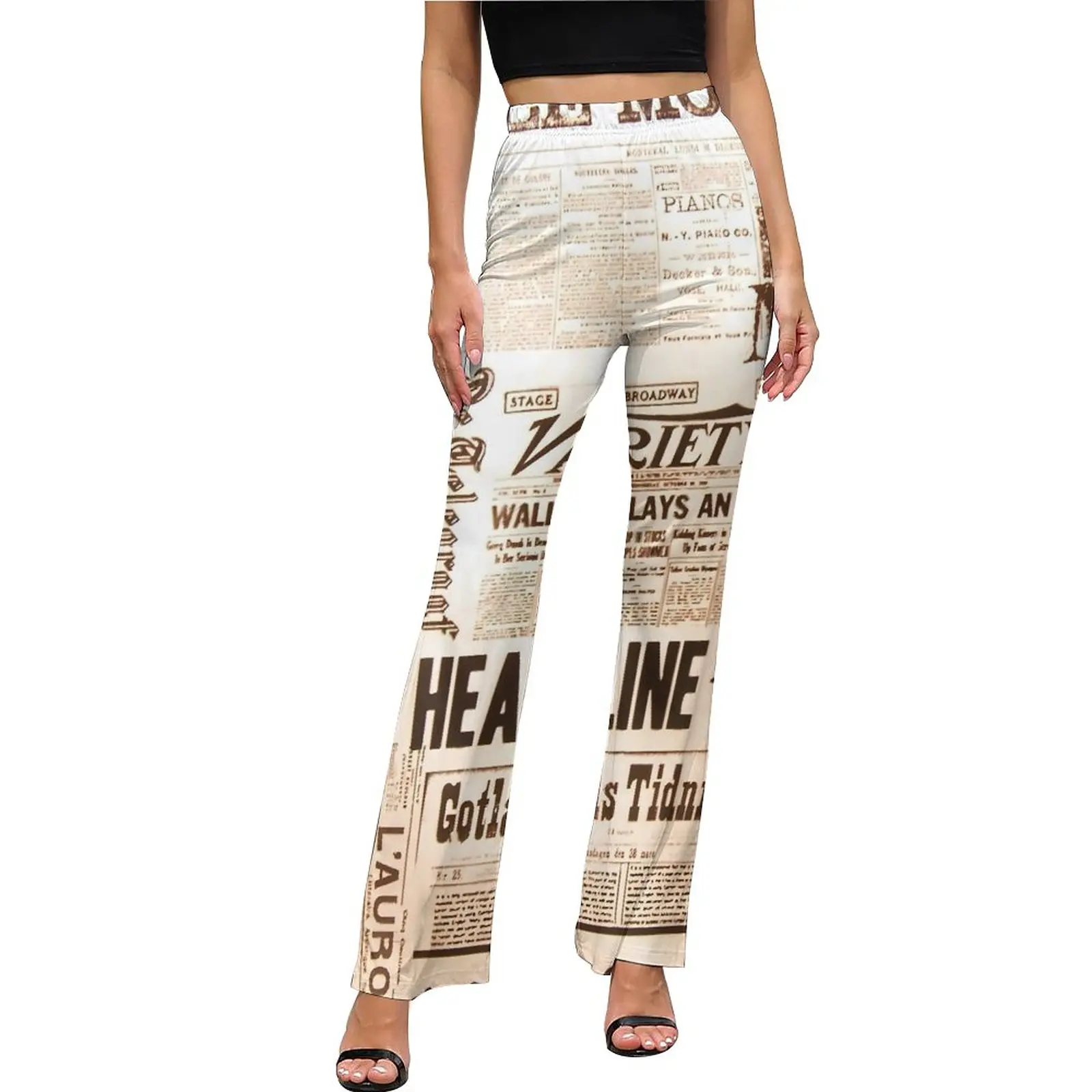 

Old Newspapers Pants High Waisted Casual Flared Trousers Autumn Design Streetwear Pants Birthday Gift